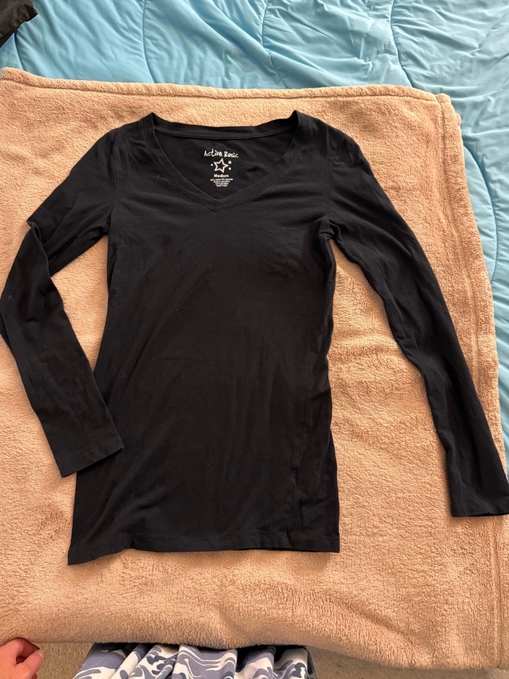 Active Basic Black V-Neck Long Sleeve Top - Slim Fit